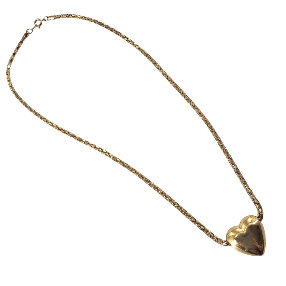 Sweet Romance Vintage Gold Tone Puffed Heart Pendant Necklace
